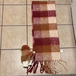 Plaid Scarf and Mittens Set